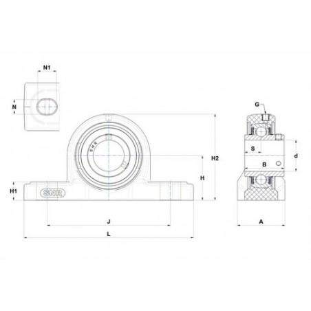 SUPPORTO FORO 40 RITTO UCP208 POLIMERO BIANCO + UC INOX SNR