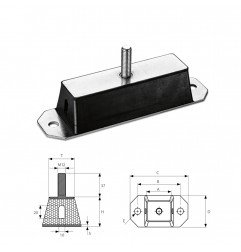 ANTIVIBRANTE A CAMPANA 85X60 RETTANGOLARE M12 DUREZZA 60SH