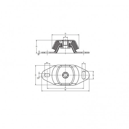 ANTIVIBRANTE A CAMPANA 104X75 RETTANGOLARE M16 DUREZZA 70SH