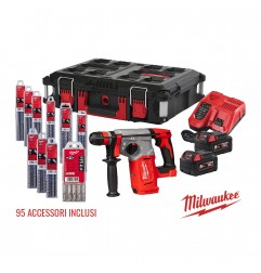 KIT TASSELLATORE 18V SDS-PLUS 26 MM + 95 ACCESSORI + 2 BATT 5AH + VALIG. PACKOUT