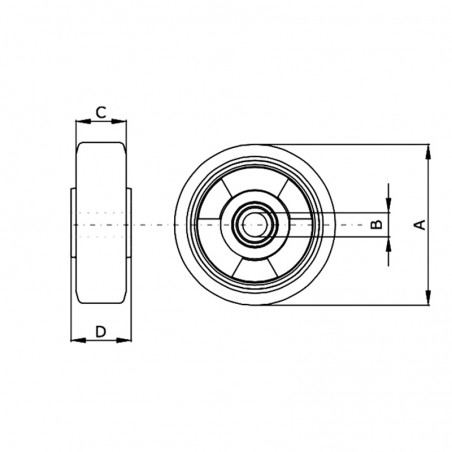 RUOTA 125X37.5 GOMMA NERA MOZZO C/CUSCINETTO A RULLI D.15