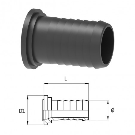 RACCORDO PORTAGOMMA DRITTO D.30 PIANO PER GIRELLO 1"1/4 105530